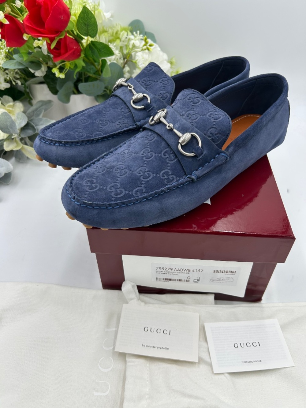 Men’s Gucci blue suede GG embossed loafer. Size 11.(fits 11.5) Made in Italy - Picture 10 of 11